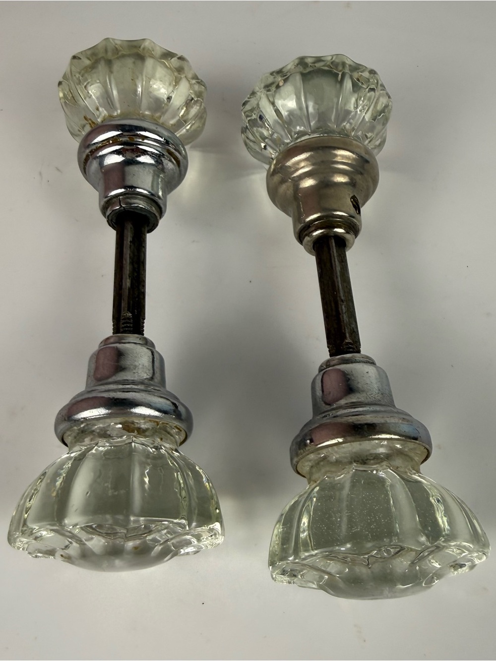 12 Point Antique Glass Doorknob 2 Set Vintage Hardware Fluted Crystal Knob